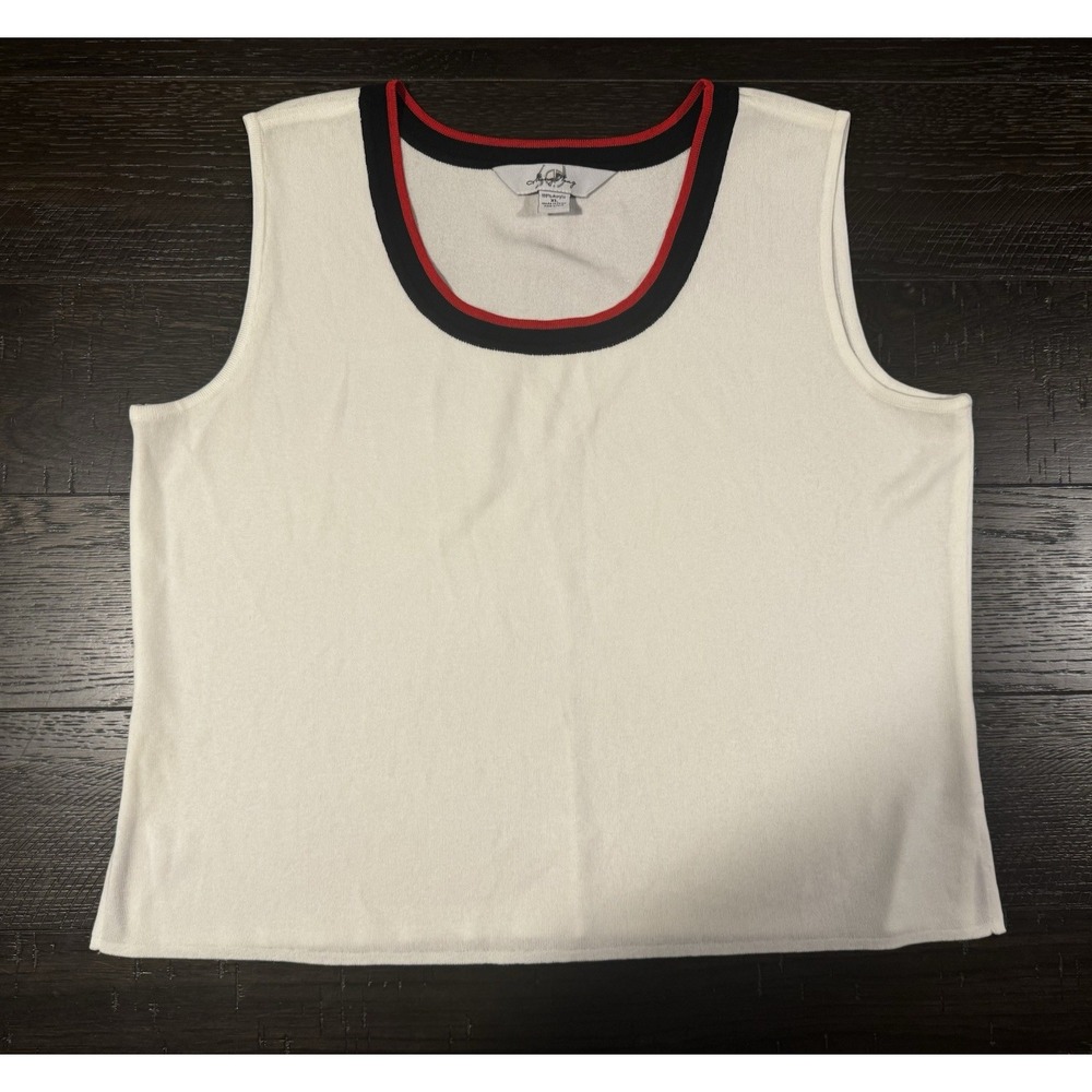 Ming Wang White Knit Sleeveless Scoop Neck Shell Tank Top XL Career